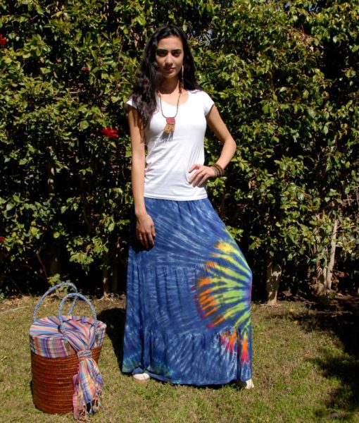 Navy blue Tie Dyed maxi skirt handmade in Egypt & available at Jozee boutique