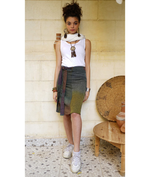 Multicolored handwoven short wrap skirt handmade in Egypt & available at Jozee Boutique