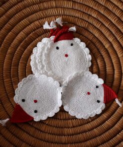 White Christmas cotton coasters handmade in Egypt and available at Jozee Boutique