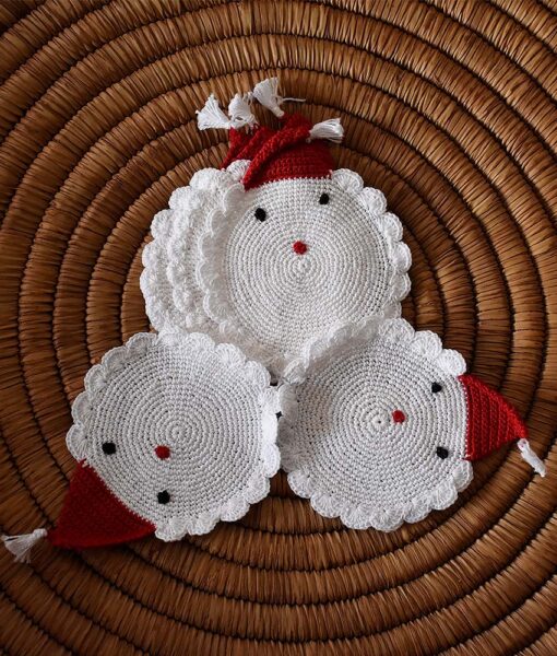 White Christmas cotton coasters handmade in Egypt and available at Jozee Boutique