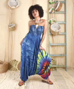 Navy blue Strapless Tie Dyed Maxi Jumpsuit made in Egypt & available in Jozee boutique