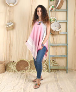 Pink and off white Handwoven Egyptian Cotton Fringe Top handmade in Egypt & available at Jozee Boutique.