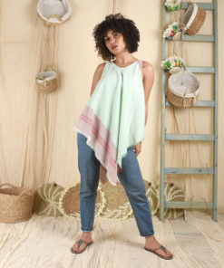 Mint and Red Handwoven Egyptian Cotton Fringe Top handmade in Egypt & available at Jozee Boutique.