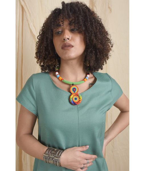 Green Beaded Handmade Kenyan Necklace available at Jozee Boutique.