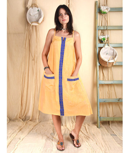 Mango orange Stripped Spaghetti Strap Dress Handmade in Egypt & available at Jozee Boutique