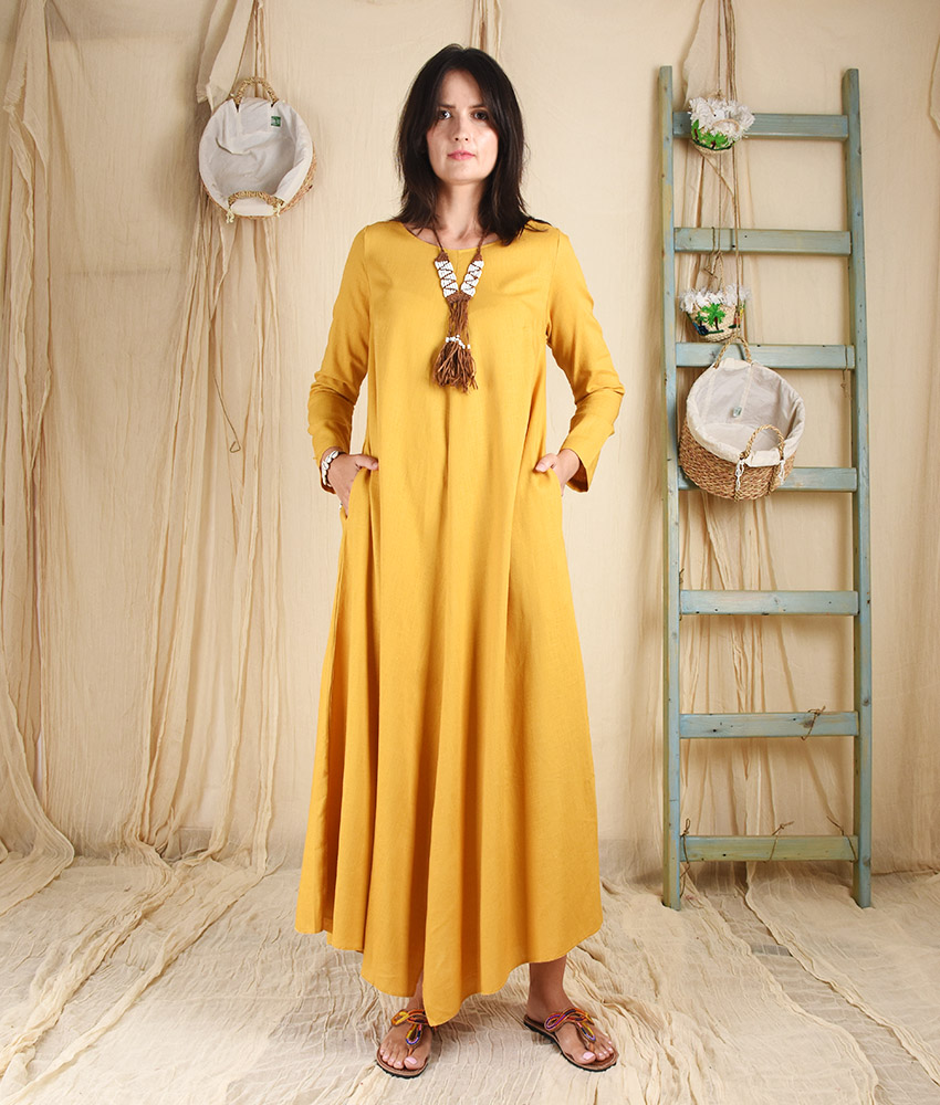 long sleeve mustard dress