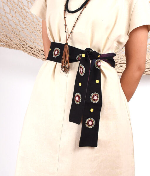 Black Akhmim Embroidered Belt handmade in Egypt & available at Jozee boutique