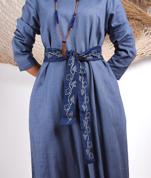 Dark Blue & beige Akhmim Embroidered Belt handmade in Egypt & available at Jozee boutique