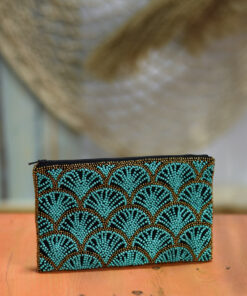 Black, Turquoise & Gold Beaded Clutch handmade in Egypt & available at Jozee Boutique.