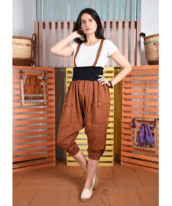 Almond Brown Linen harem pants handmade in Egypt & available at Jozee boutique