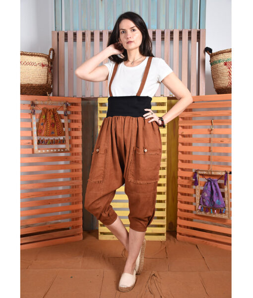 Almond Brown Linen harem pants handmade in Egypt & available at Jozee boutique