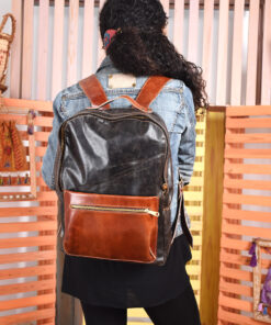 Brown Genuine Leather backpack handmade in Egypt and available at Jozee Boutique.