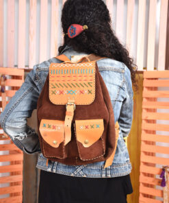 Brown Genuine Leather backpack handmade in Egypt and available at Jozee Boutique.