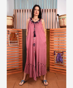 Dark rose Siwa Embroidered Linen Tent Dress Handmade in Egypt & available in Jozee boutique