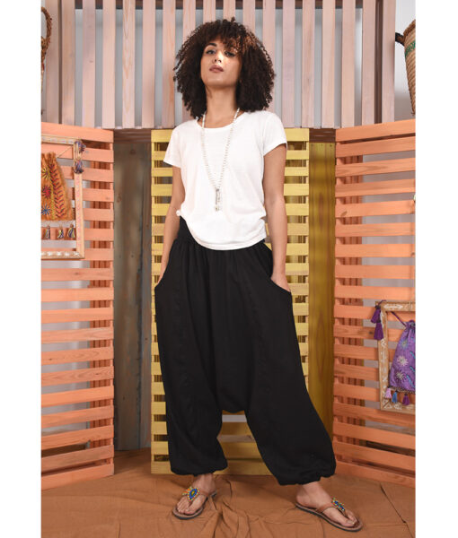 Black Linen harem pants handmade in Egypt & available at Jozee boutique