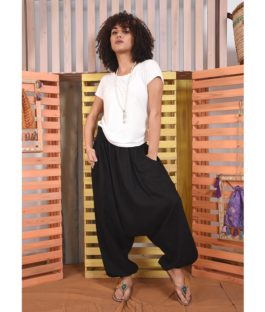 Black Linen Harem Pants - Jozee Boutique