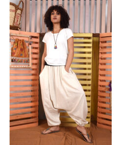 Off white Linen harem pants handmade in Egypt & available at Jozee boutique