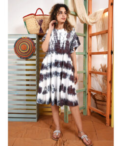 Black & white Tie Dyed Ruffle Dress handmade in Egypt & available at Jozee Boutique.