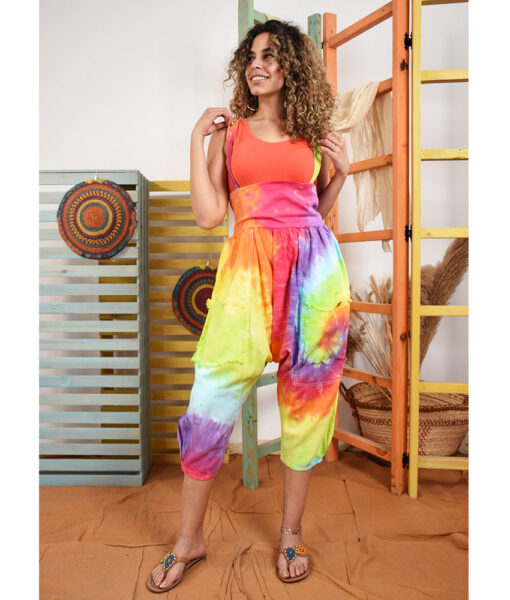Rainbow Tie Dyed Cotton Gypsy Skirt/Dress handmade in Egypt & available at Jozee Boutique.Tie Dyed Linen Harem Pants with Removable Suspenders handmade in Egypt & available at Jozee Boutique.