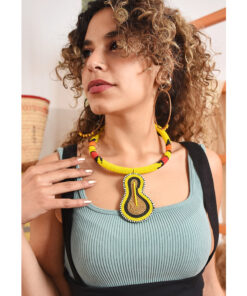 Yellow Beaded Handmade Kenyan Necklace available at Jozee Boutique.