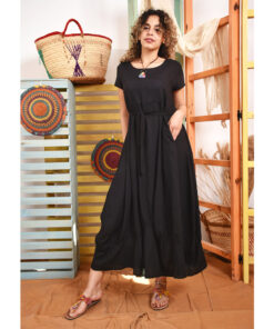 Black Lantern Linen Dress handmade in Egypt & available at Jozee boutique
