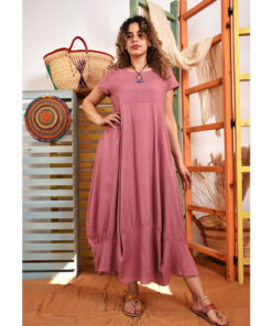 Dark Rose Lantern Linen Dress handmade in Egypt & available at Jozee boutique