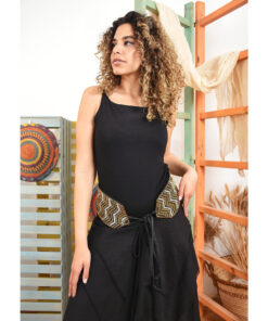 Silver, Gold Oxide & Black Hand Beaded Belt handmade in Egypt & available at Jozee boutique