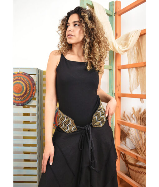 Silver, Gold Oxide & Black Hand Beaded Belt handmade in Egypt & available at Jozee boutique