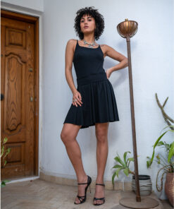 Black Short Lycra Flare Skirt handmade in Egypt & available at Jozee boutique