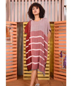 Red & White Cotton Handwoven Beach Midi Cover Up handmade in Egypt & available at Jozee boutique