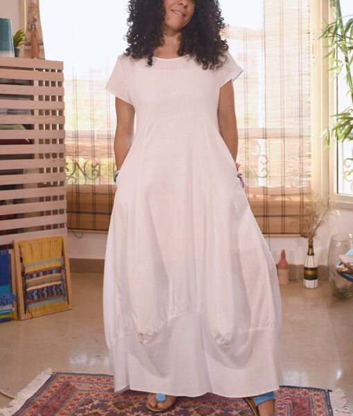 White Lantern Linen Dress handmade in Egypt & available at Jozee boutique