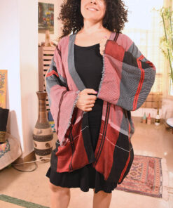 Black & red handwoven Egyptian cotton cardigan handmade in Egypt & available at Jozee Boutique.