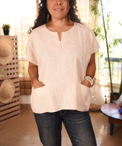 Beige Linen Cropped Top with Pockets Handmade in Egypt & available in Jozee boutique
