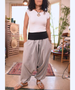 Light grey Linen harem pants handmade in Egypt & available at Jozee boutique