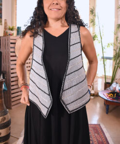 Silver Hand Beaded Evening Vest handmade in Egypt & available at Jozee boutique