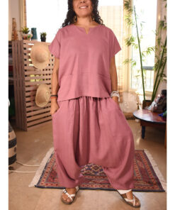 Dark Rose Linen Cropped Top with Pockets Handmade in Egypt & available in Jozee boutique