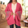Fuchsia pink and yellow handwoven Egyptian cotton cardigan handmade in Egypt & available at Jozee Boutique.