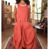 Coral pink Linen Sleeveless Salodress handmade in Egypt & available at Jozee boutique