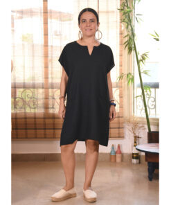 Black Short Sleeves Plain Midi Dress made in Egypt & available at Jozee boutique