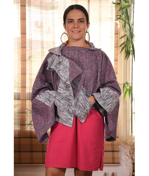 Purple & Grey Cropped Handwoven Boho Jacket made in Egypt & available at Jozee boutique