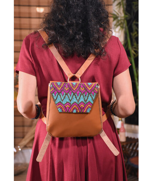 Brown Beaded cross bag handmade in Egypt & available at Jozee Boutique.