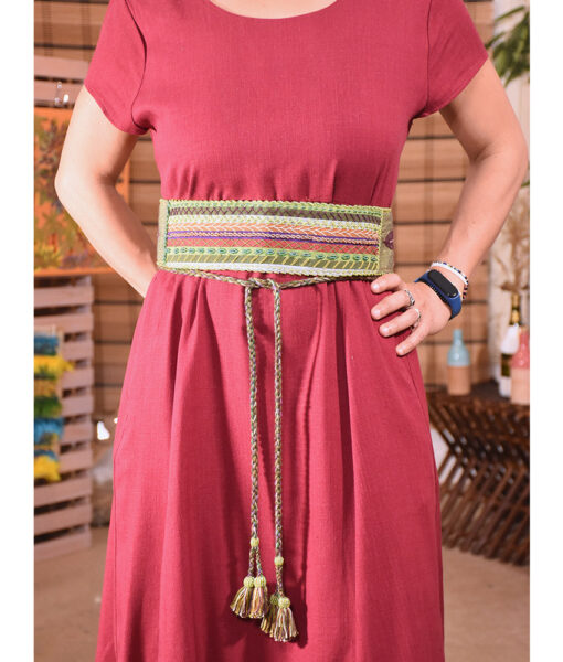 Green Saint Catherine embroidered wide belt handmade in Egypt & available at Jozee boutique