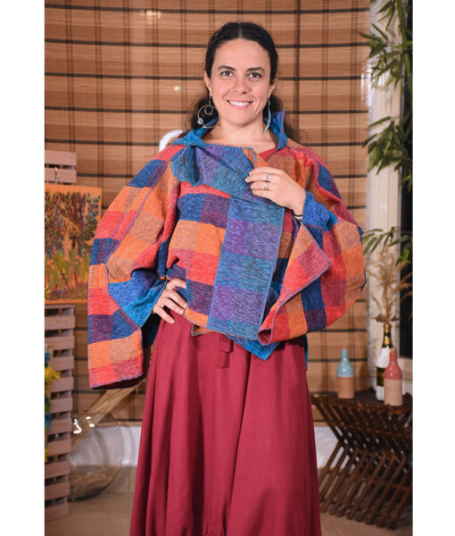 Blue & Orange Cropped Handwoven Boho Jacket made in Egypt & available at Jozee boutique