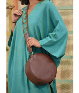 Dark Brown Leather Circle Cross Bag Handmade in Egypt & available at Jozee Boutique