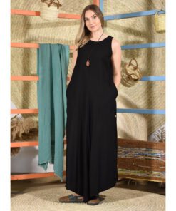 Black Linen Tent Dress With Side Buttons handmade in Egypt & available at Jozee boutique