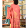 Coral Pink Linen Block Printed Long Cardigan/Kimono handmade in Egypt & available at Jozee boutique