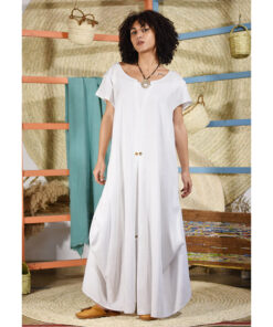 White Linen Tent Dress With Adjustable buttons made in Egypt & available at Jozee boutique