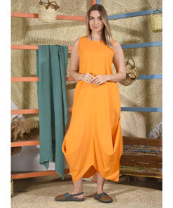 Orange Linen Tent Dress With Side Buttons handmade in Egypt & available at Jozee boutique