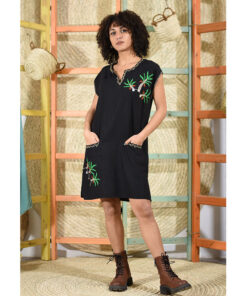 Black Siwa Embroidered Midi Dress Handmade in Egypt & available in Jozee boutique