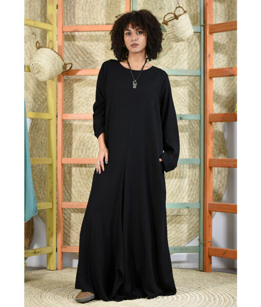 Black Linen Tent Dress With Side Buttons handmade in Egypt & available at Jozee boutique